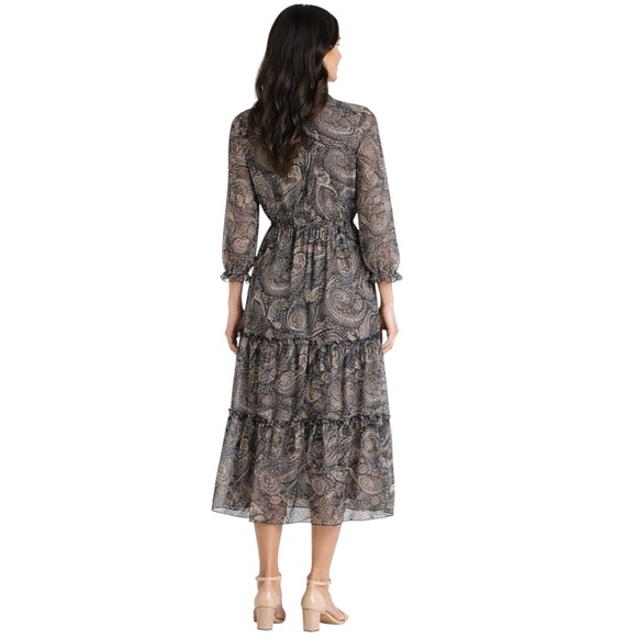 Kate & Lily Paisley Semi-Sheer Midi Dress Size 4 Boho Tiered Elastic Waist - Picture 4 of 4